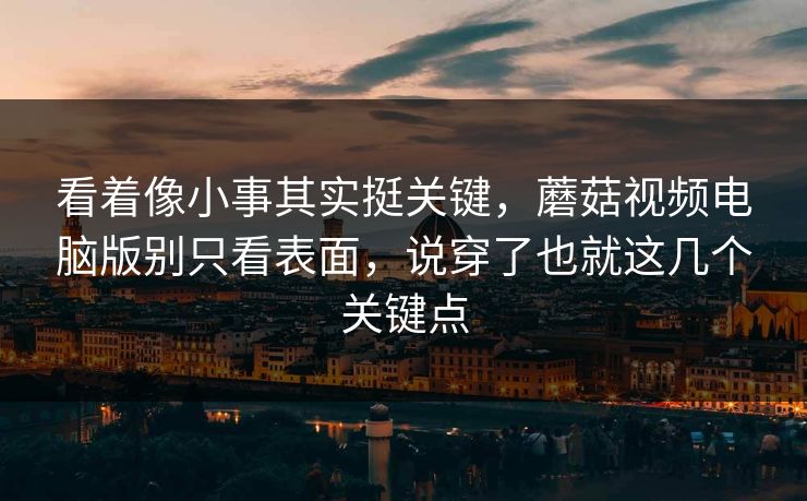 看着像小事其实挺关键，蘑菇视频电脑版别只看表面，说穿了也就这几个关键点